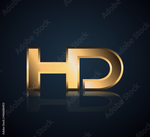 Modern Initial logo 2 letters Gold simple in Dark Background with Shadow Reflection HD