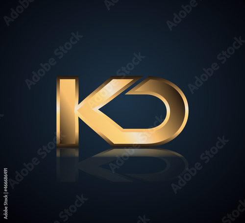 Modern Initial logo 2 letters Gold simple in Dark Background with Shadow Reflection KD