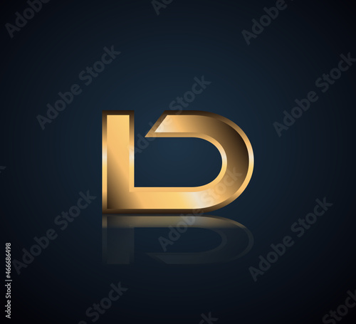Modern Initial logo 2 letters Gold simple in Dark Background with Shadow Reflection LD