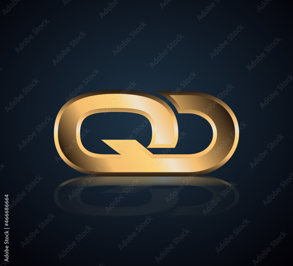 Modern Initial logo 2 letters Gold simple in Dark Background with Shadow Reflection QD Modern Initial logo 2 letters Gold simple in Dark Background with Shadow Reflection QD