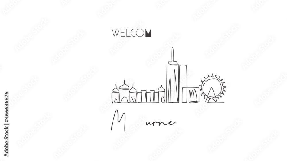 Animated self drawing of one continuous line draw Melbourne city skyline, Australia. Beautiful landmark. World landscape tourism and travel vacation. Editable full length single line animation. Animated self drawing of one continuous line draw Melbourne city skyline, Australia. Beautiful landmark. World landscape tourism and travel vacation. Editable full length single line animation.