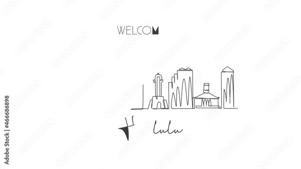 Animated self drawing of one continuous line draw Honolulu city skyline, Hawaii. Beautiful landmark. World landscape tourism travel home wall decor poster print art. Full length single line animation. Animated self drawing of one continuous line draw Honolulu city skyline, Hawaii. Beautiful landmark. World landscape tourism travel home wall decor poster print art. Full length single line animation.