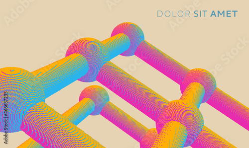 Molecular lattice or nanotechnological structure. Futuristic technology style. Low-poly element for design. Voxel art. 3D vector illustration for science, chemistry or education.