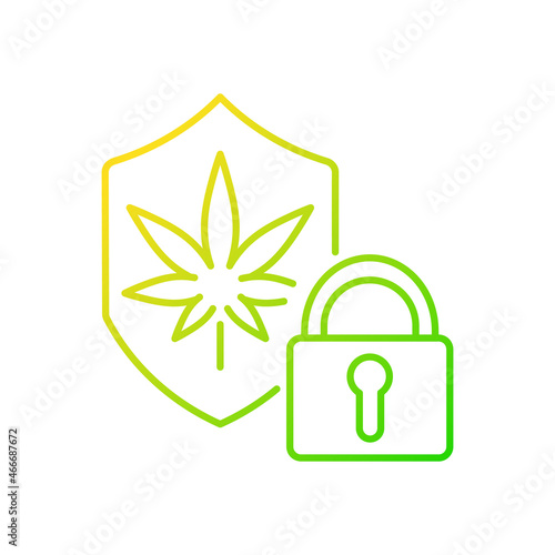Cannabis security gradient linear vector icon. Marijuana dispensaries protection. Provide secure environment. Thin line color symbol. Modern style pictogram. Vector isolated outline drawing