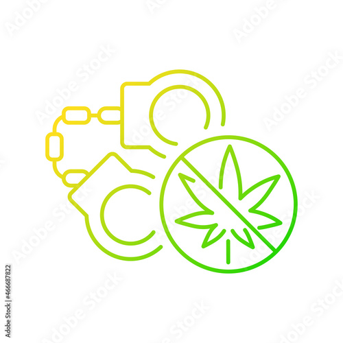 Marijuana arrests gradient linear vector icon. Drug law violation. Cannabis criminalization. Criminal penalties. Thin line color symbol. Modern style pictogram. Vector isolated outline drawing