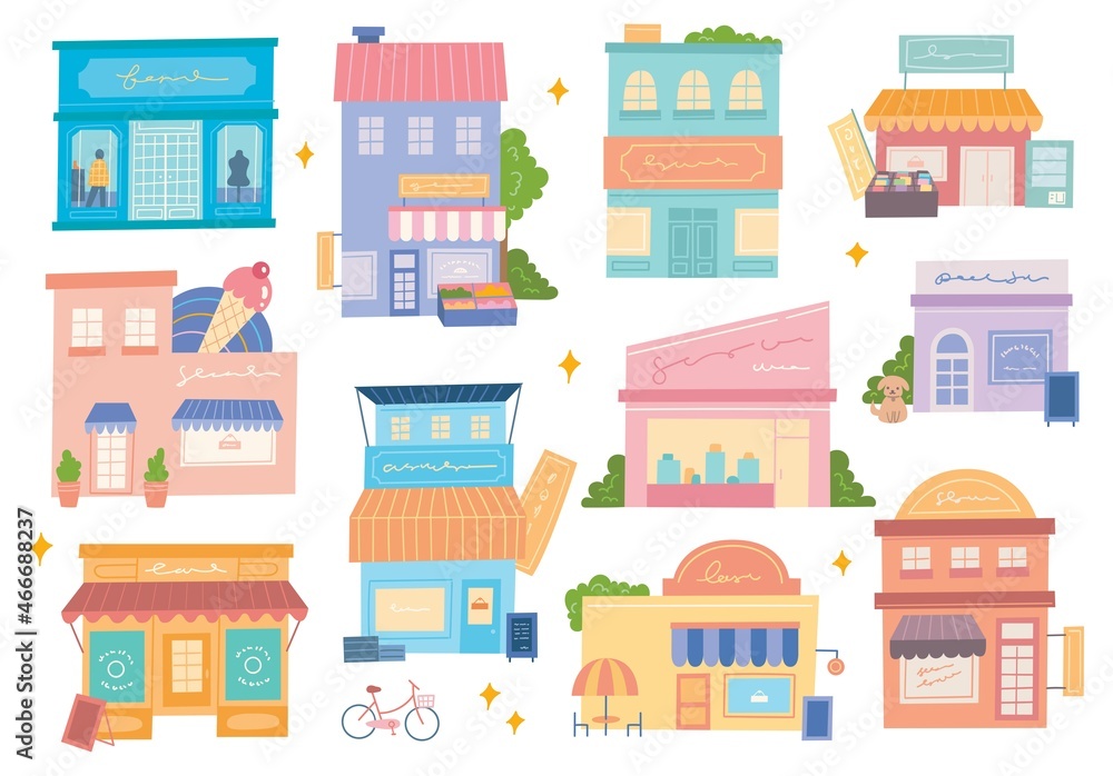 Front store design in flat style illustration Front store design in flat style illustration