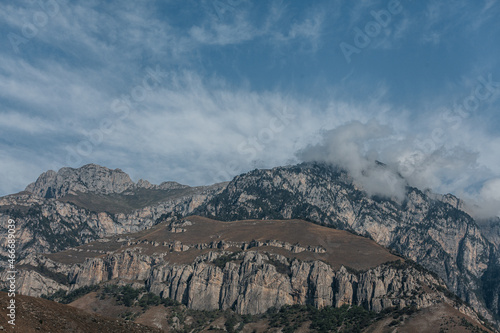 beautiful view of the mountains in the fog