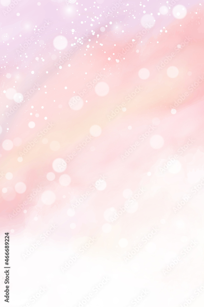 Pink watercolor cotton cloud background. Pastel fantasy sky backdrop template for wedding invitation, greeting card, banner or flyer. Vector illustration of fluffy candy clouds