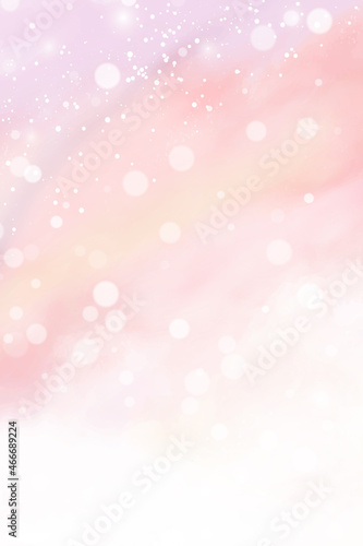 Pink watercolor cotton cloud background. Pastel fantasy sky backdrop template for wedding invitation, greeting card, banner or flyer. Vector illustration of fluffy candy clouds