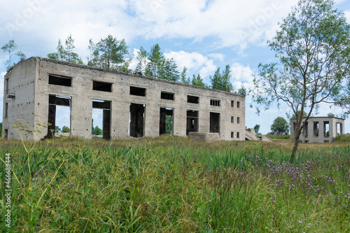 The village of Rantsevo, Kuvshinovsky district, Tver region, Russia. Boiler room. Closed and destroyed boiler house building . 