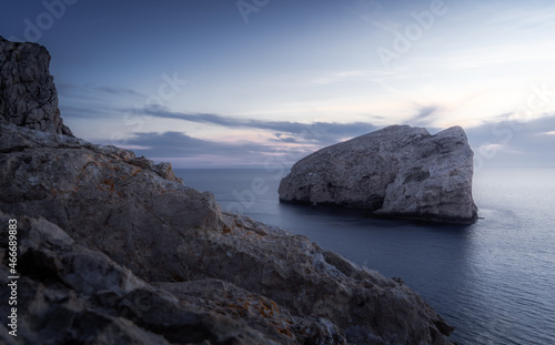 Blue hour at a rocky coast in Sardinia  Italy in summer