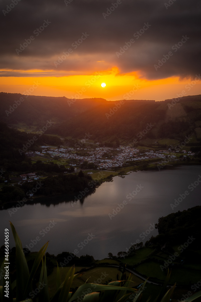 Sunset at Sete Cidades, Azores, Portugal during hot summer day Sunset at Sete Cidades, Azores, Portugal during hot summer day