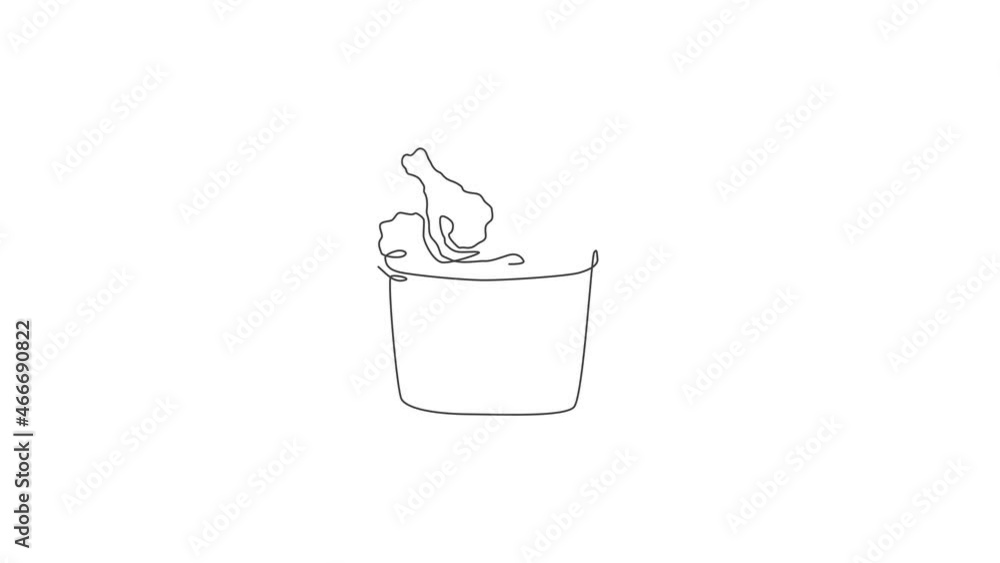 Animated self drawing of one continuous line draw hot delicious American fried chickens on basket restaurant logo emblem. Fast food shop logotype template concept. Full length single line animation. Animated self drawing of one continuous line draw hot delicious American fried chickens on basket restaurant logo emblem. Fast food shop logotype template concept. Full length single line animation.