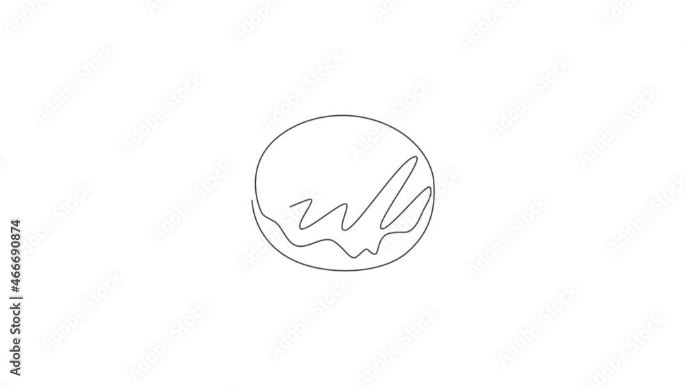 Animation of one line drawing of donuts store logo illustration. Doughnut fast food cafe menu and restaurant badge concept. Continuous line self draw animated street food logotype. Full length motion. Animation of one line drawing of donuts store logo illustration. Doughnut fast food cafe menu and restaurant badge concept. Continuous line self draw animated street food logotype. Full length motion.