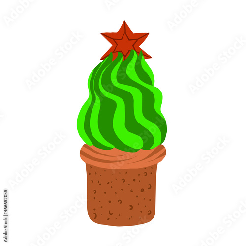 Christmas cake in the shape of a Christmas tree. Isolated stock vector illustration