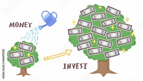 投資してお金を増やす仕組み（お金のなる木）のイラスト