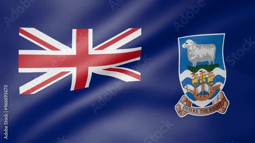 Animated Flag of Falkland Islands (Islas Malvinas). Falkland Islands Beautiful 3D Realistic Fabric Surface Texture Closeup Waving Animation Shiny Flag Animation. High-Quality Full HD and SD Resolution photo