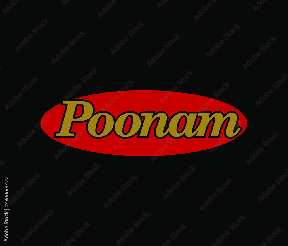 Poonam brand logo on red oval. Poonam company logo. - obrazy, fototapety, plakaty 