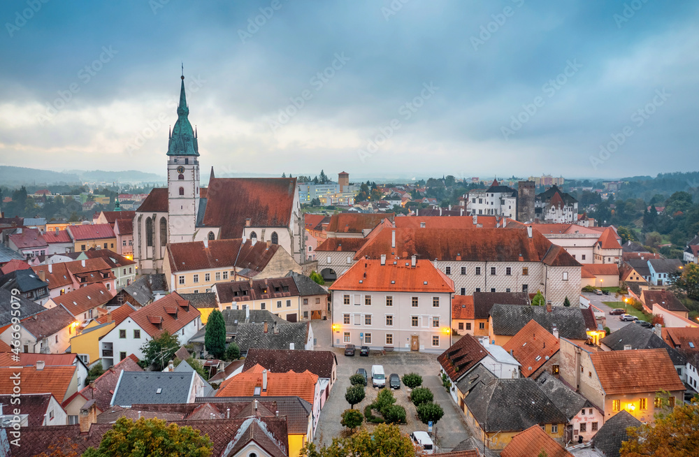 Aerial view of Old Town in Jindrichuv Hradec, South Bohemian Region, Czechia
