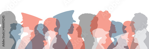 People of different ethnicities stand side by side together. Flat vector illustration.