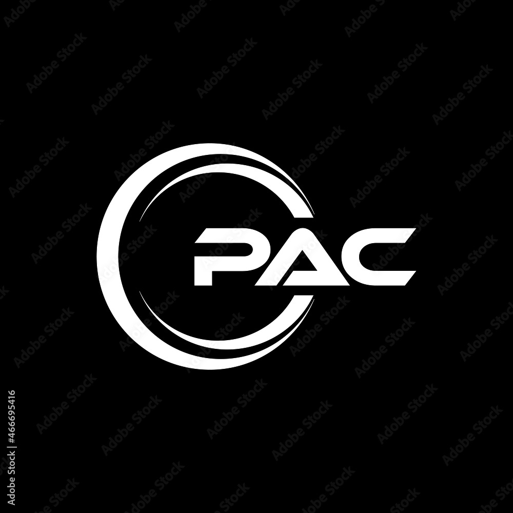 PAC letter logo design with black background in illustrator, vector