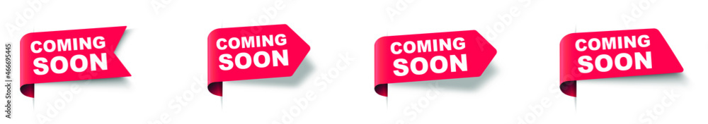 Modern red vector banner set ribbon coming soon. Web element. Modern red vector banner set ribbon coming soon. Web element.