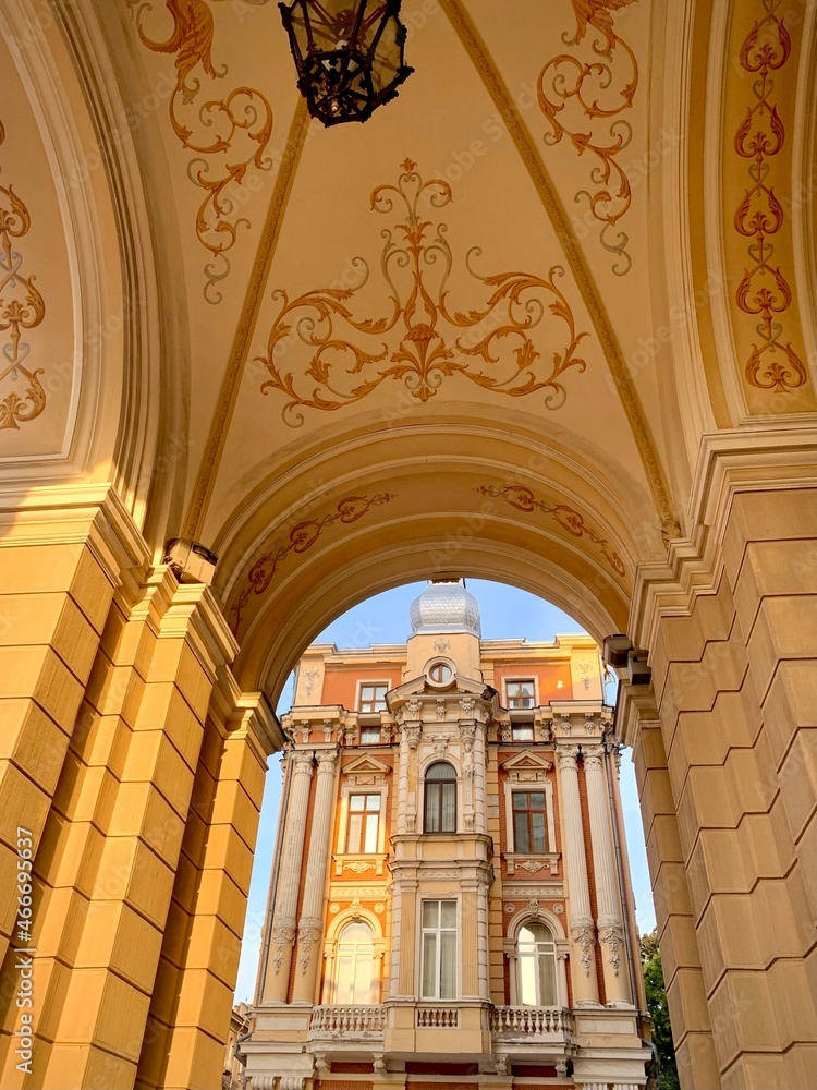 Historic building in Odesa city center, Ukraine. Popular touristic European destination. Odessa city view. 