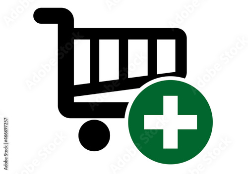 Icono negro de carrito de la compra con más de añadir.