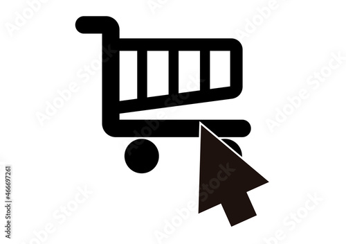 Icono negro de carrito de la compra con cursor.