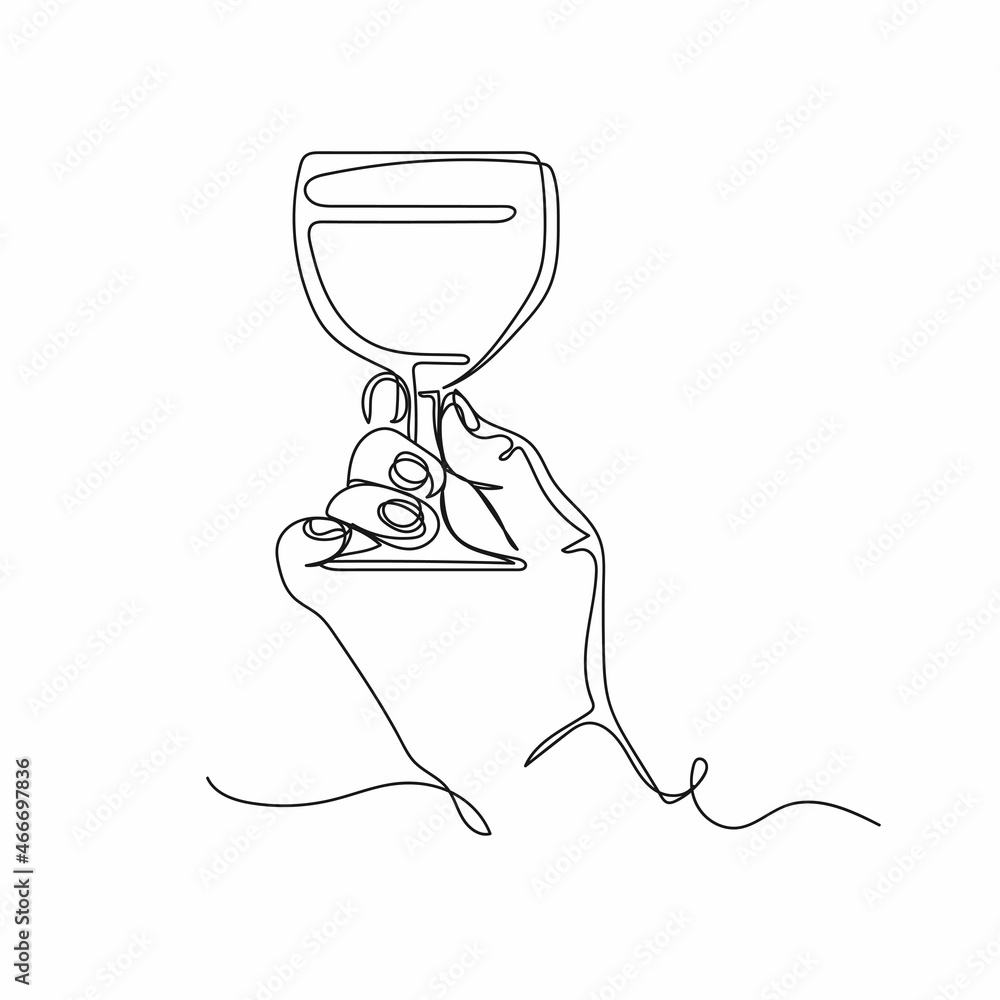 Vector continuous one single line drawing icon of hand with glass of ...