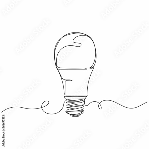 Vector continuous one single line drawing icon of modern led energy saving white bulb in silhouette on a white background. Linear stylized.