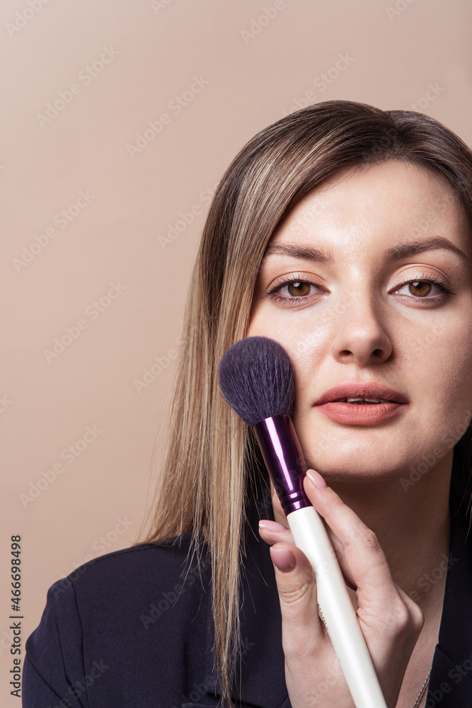 Female beauty business portrait. Clear skin. Care cosmetics concept. brown background. Female beauty business portrait. Clear skin. Care cosmetics concept. brown background.