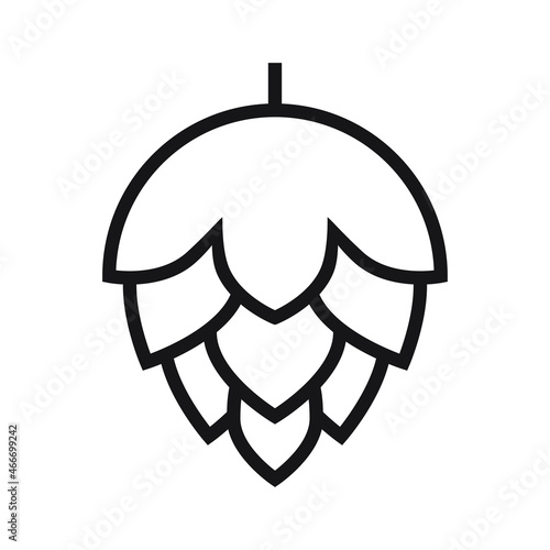 The hop icon. Hops is a genus of flowering plants in the Hemp family. The green, cone-shaped flower of the female hop plant is used in brewing to make beer. Vector illustration isolated.