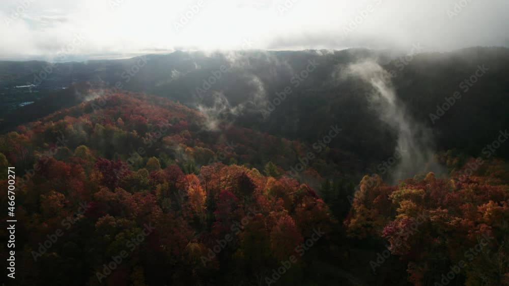 Cinematic drone shot of fall mountain colors in the Great Smokey Mountains North Carolina Cinematic drone shot of fall mountain colors in the Great Smokey Mountains North Carolina