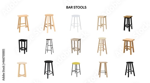 Bar Stool Set. Vector isolated editable illustration set of bar stools