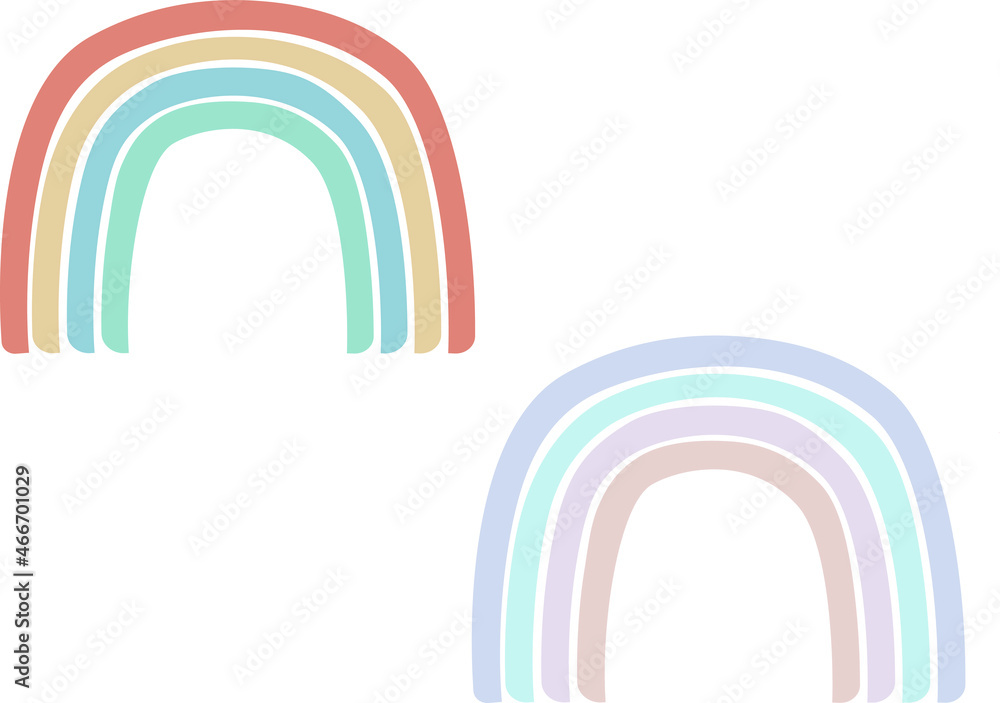 Scandinavian rainbow for children's room wall design. Cute vector pastel rainbow set with drops and heart isolated on white background printable poster for kids. Scandinavian rainbow for children's room wall design. Cute vector pastel rainbow set with drops and heart isolated on white background printable poster for kids.