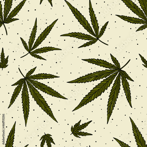 Seamless vector pattern with cannabis leaves. Marijuana background.