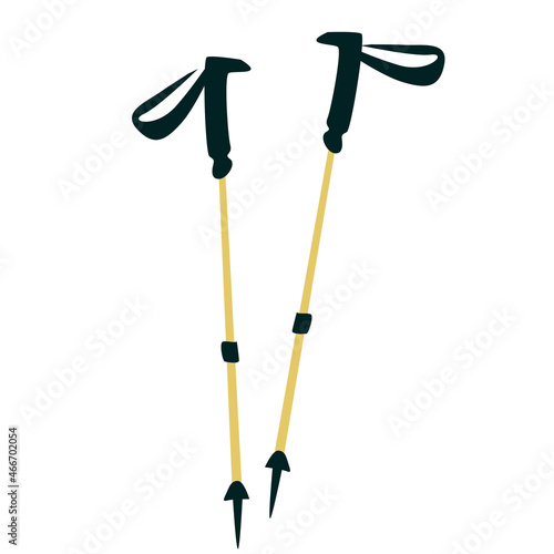 Two trekking poles for walking and hiking. Vector illustration in hand-drawn style, isolated on a white background