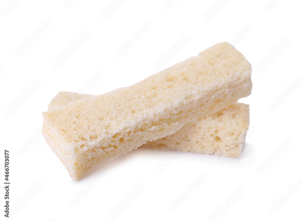 Crispy rusks on white background. Tasty snack Crispy rusks on white background. Tasty snack