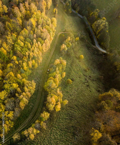 Gory Sowie - Owl Mountains  - Aerial - Poland highlands Autumn in the forest - Drone Photo © Adam
