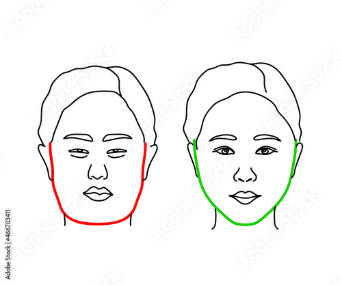 Woman face on isolated background. Plastic surgery. Vector illustration.