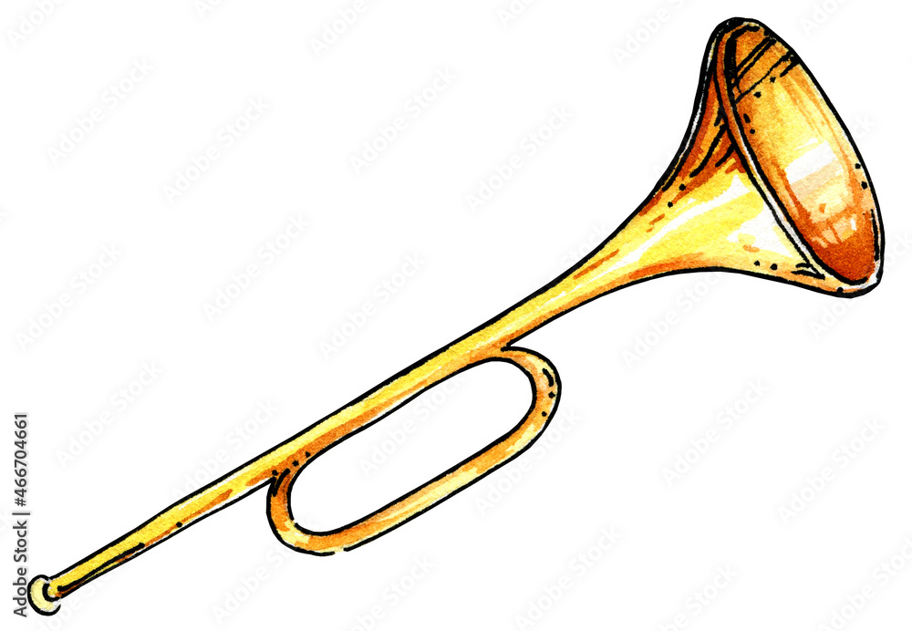 Obraz premium hand draw trumpet, watercolor illustration, sketch