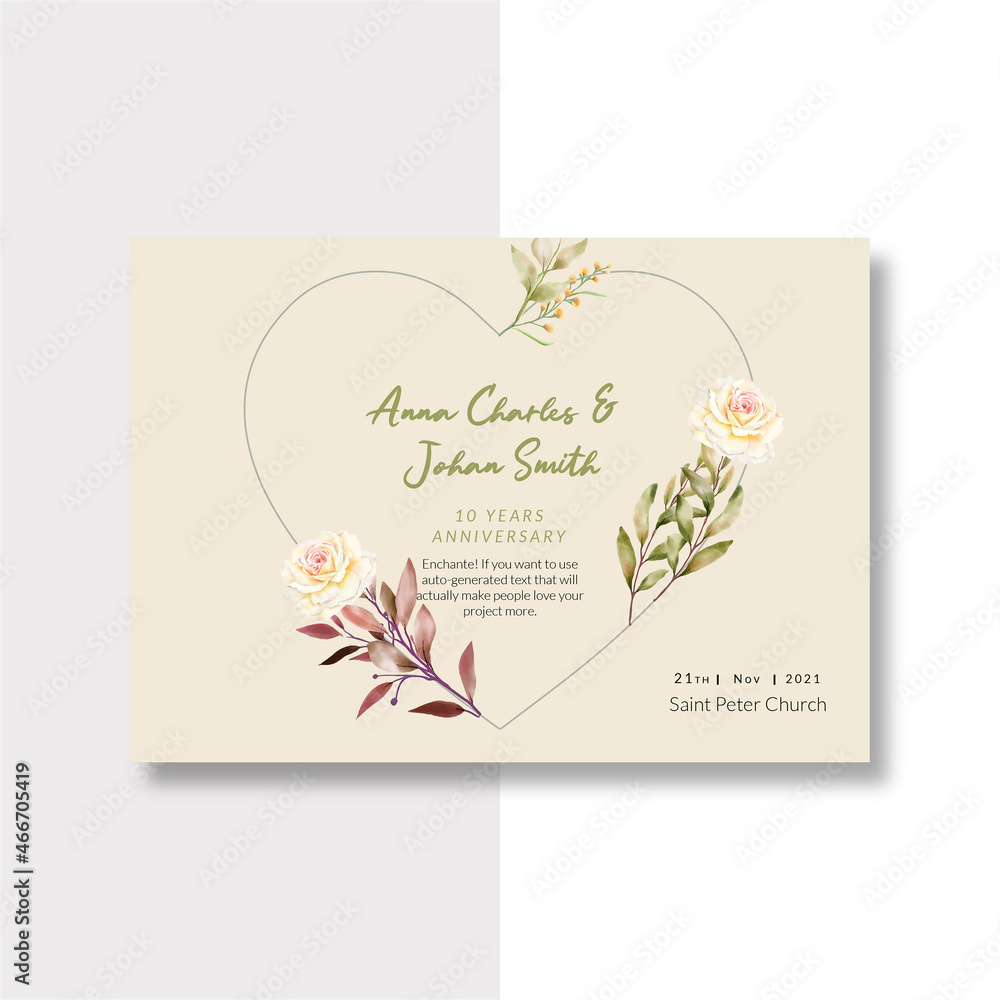 Elegant wedding invitation card with hand drawing soft flower and leaves, married card template Elegant wedding invitation card with hand drawing soft flower and leaves, married card template