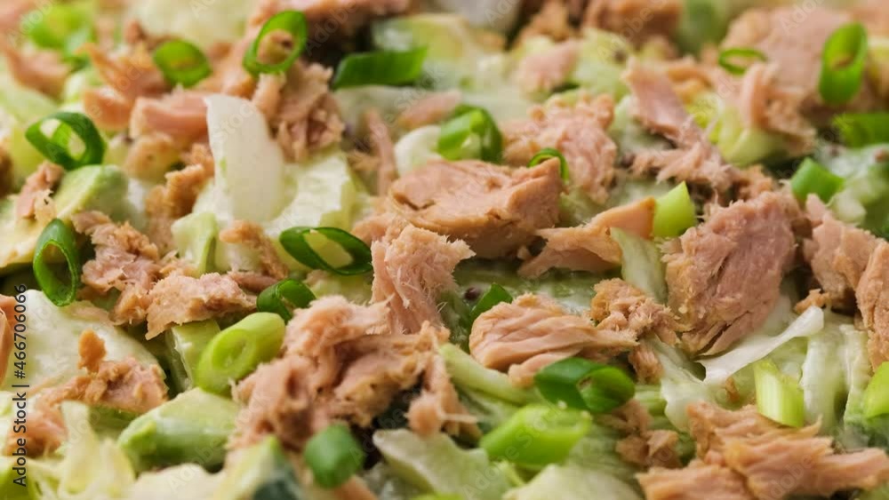 Tuna salad with avocado, celery, spring onion and iceberg lettuce. Tasty healthy food Tuna salad with avocado, celery, spring onion and iceberg lettuce. Tasty healthy food