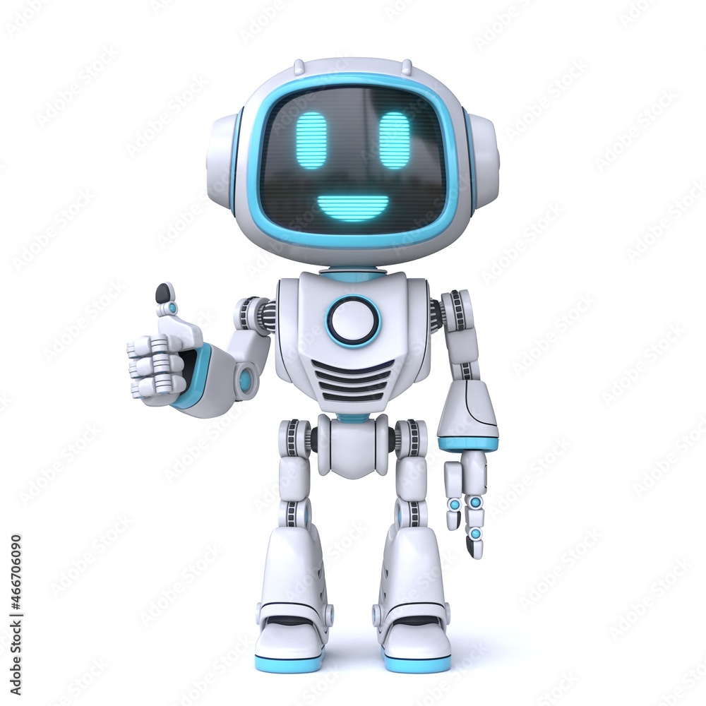 Cute blue robot giving thumbs up 3D Cute blue robot giving thumbs up 3D