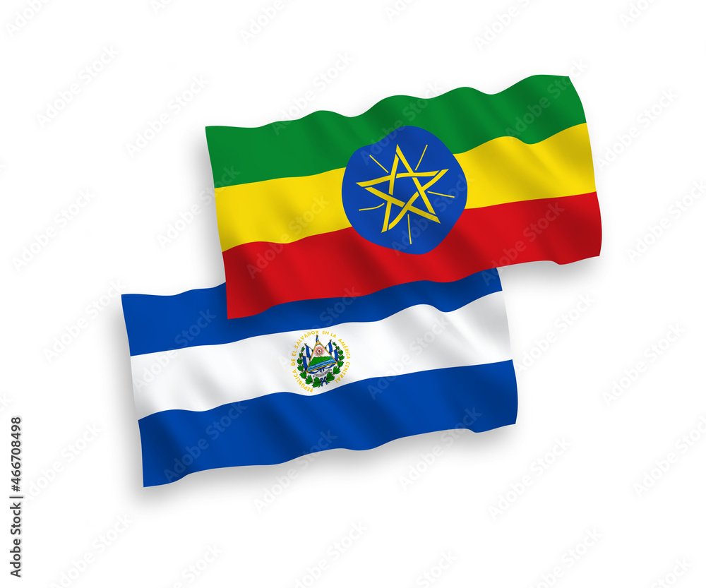 Flags of Republic of El Salvador and Ethiopia on a white background