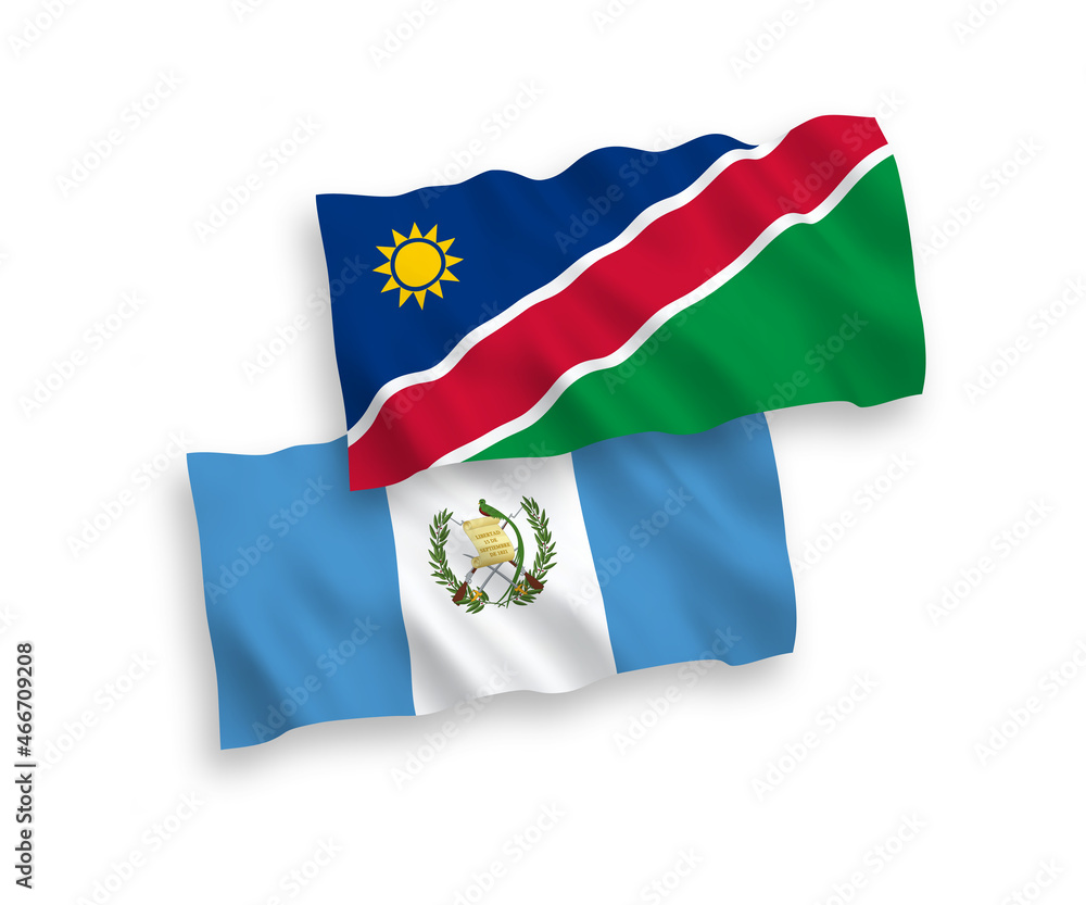 Fototapeta premium Flags of Republic of Guatemala and Republic of Namibia on a white background
