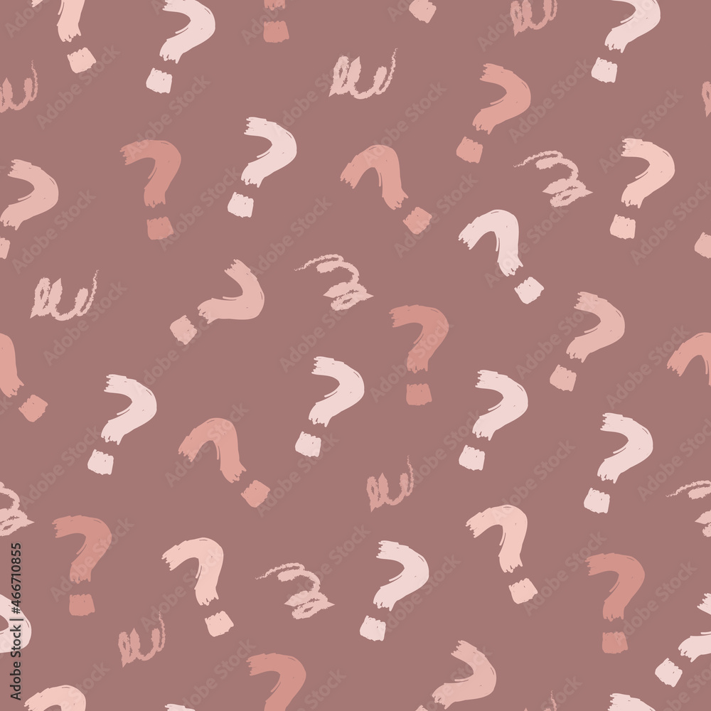 Question mark pattern in delicate pink powdery tones. Background for the female survey. Vector image.