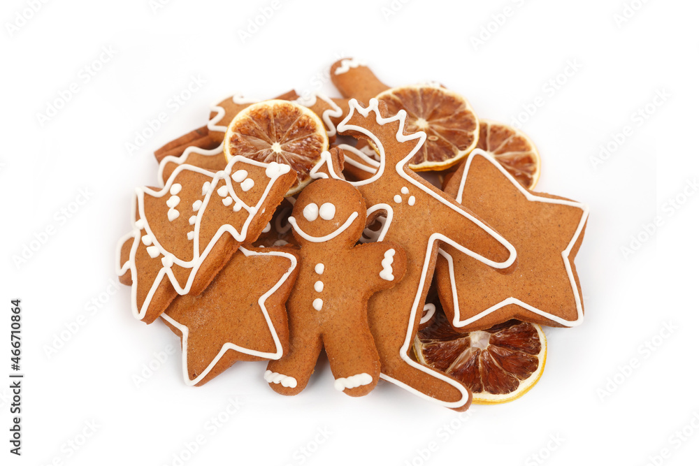 Christmas Ginger and Honey cookies on isolated white background Christmas Ginger and Honey cookies on isolated white background