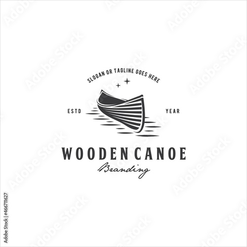 Row Boat Canoe Wooden Logo Design Vector Image